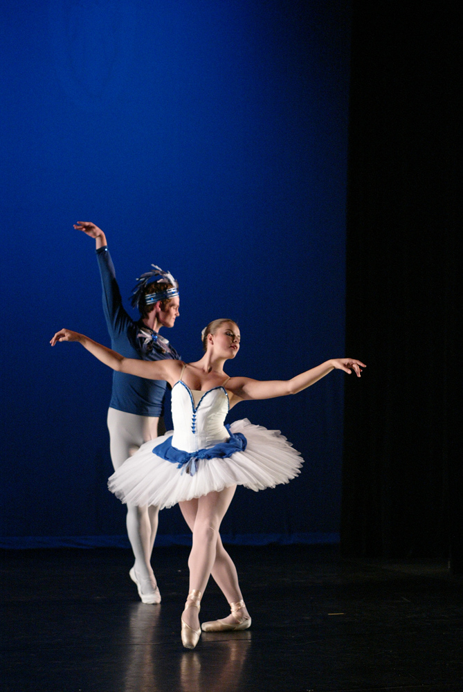 "Blue Bird Pas De Deux" Choreographer Marius Petipa restaged by Mychelle Perez; 11-14-07 dress rehearsal of the Santa Ana College Fall Faculty Dance Concert. Costume design by Katharine Tarkulich