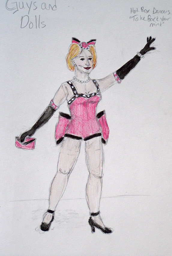 Take Back Your Mink Hot Box Dancer rendering from Guys and Dolls, costume design by Katharine Tarkulich