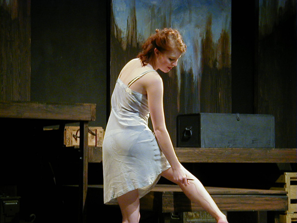 Breeny tries to fake seams in Sky Girls, costume design by Katharine Tarkulich