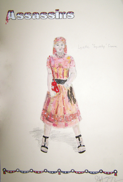 Squeaky Fromme rendering from Sondheim's Assassins, costume design by Katharine Tarkulich