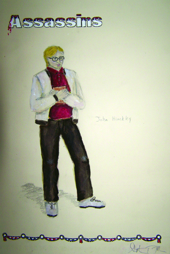 John Hinckly costume rendering from Assassins, design by Katharine Tarkulich