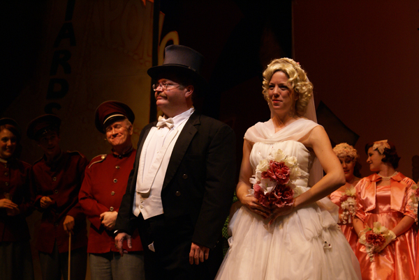 Nathan and Adelaide get married in Guys and Dolls, wedding costume design by Katharine Tarkulich