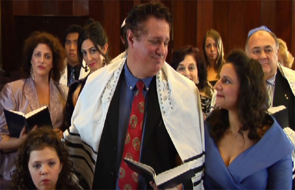 Father and Mother in temple in Judy Horowitz's Bat Mitzvah short film, costume design by Katharine Tarkulich