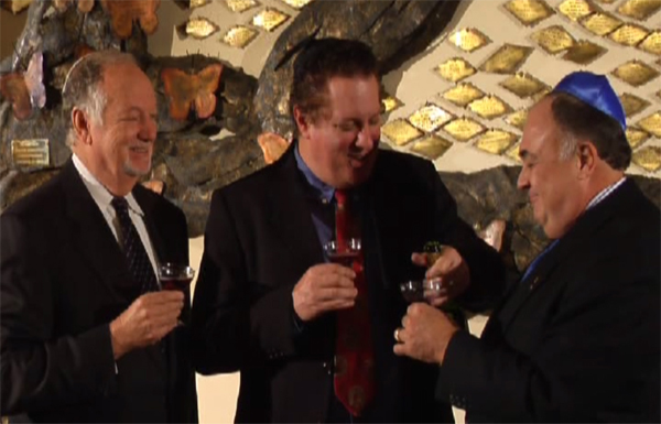 Rabbi, Father, and Grandfather at party in Judy Horowitz's Bat Mitzvah short film, costume design by Katharine Tarkulich