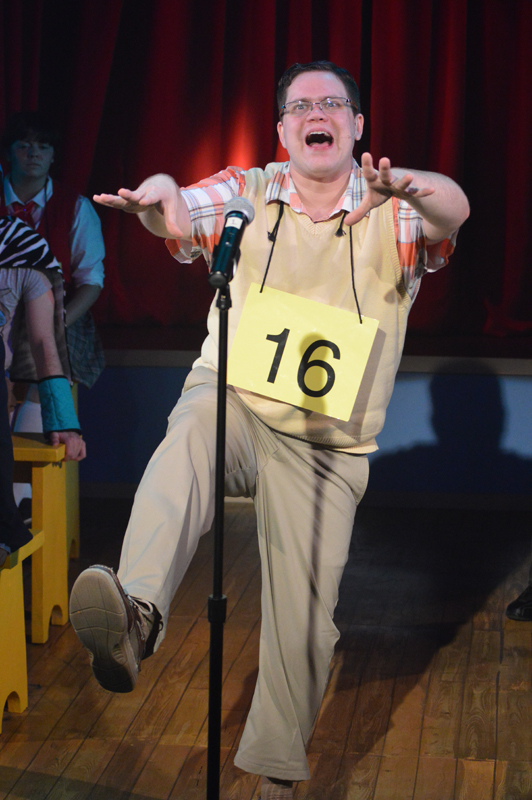 William Morris Barfée shows his magic foot in The 25th Annual Putnam County Spelling Bee, costume design by Katharine Tarkulich