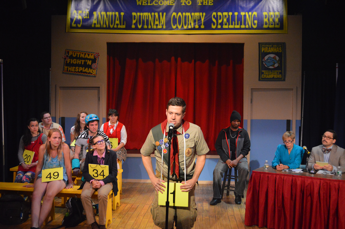 Chip Tolentino spells incorrectly in The 25th Annual Putnam County Spelling Bee, costume design by Katharine Tarkulich