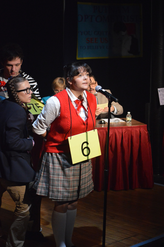 Marcy Park spells in The 25th Annual Putnam County Spelling Bee, Catholic school girl costume design by Katharine Tarkulich