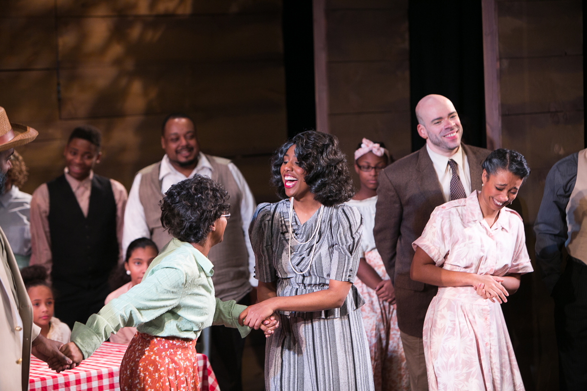 Celie, Shug Avery, Nettie Harris, and Ensemble in finale of The Color Purple, costume design by Katharine Tarkulich