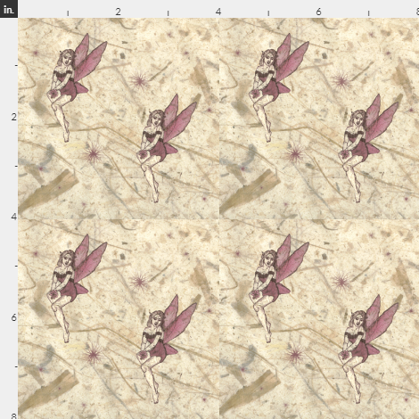 Illustrated fairy in pink on bark paper fabric