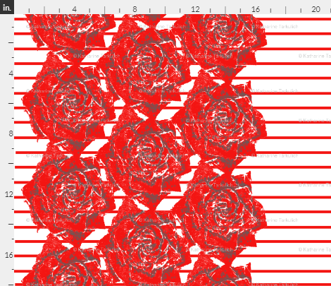 Large red watercolor roses on border with red and white stripes